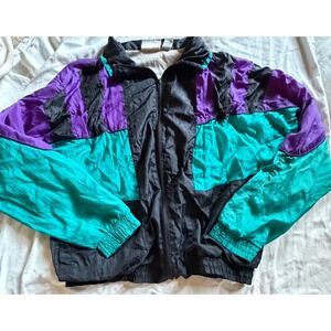 Vintage Spalding Active Company Colorblock Windbreaker Jacket XL Teal Purple 90s